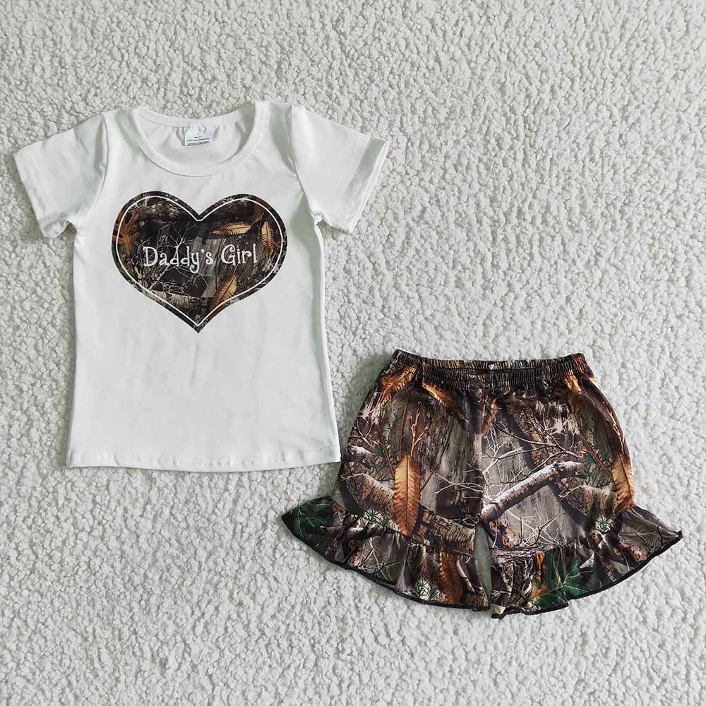 Baby girls daddy's girls heart camo summer shorts sets