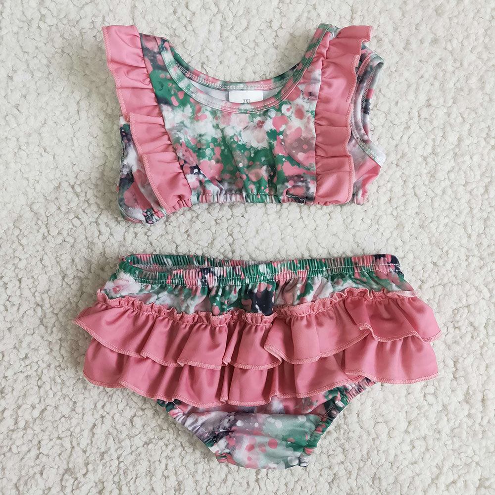 Baby Girls summer camo print 2pcs ruffle swimsuits