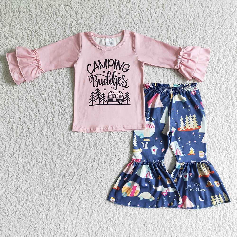 Camping Buddies Pink boutique baby girls outfits sets