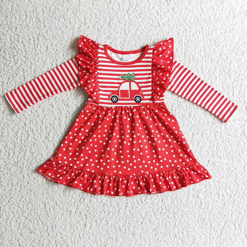 Baby Girls Red Car Christmas Ruffle Dresses