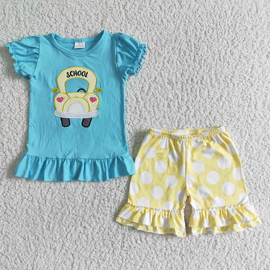 Baby girls back to school bus shorts sets
