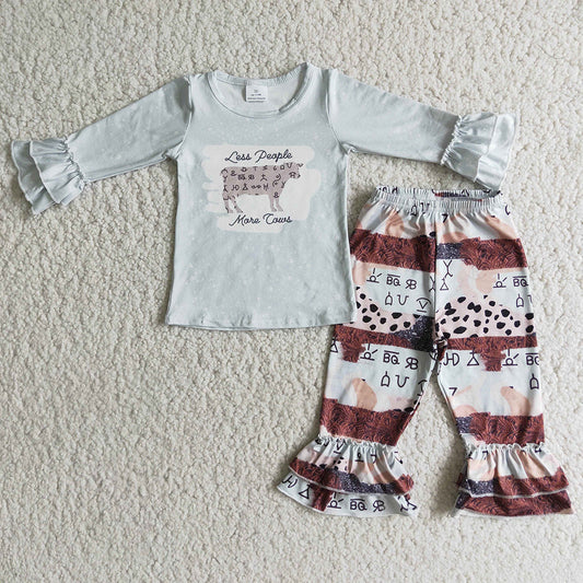 Cows ruffle pants boutique outfits sets