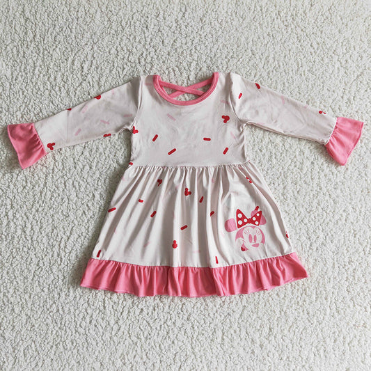 Baby girls cartoon pink long sleeve dresses