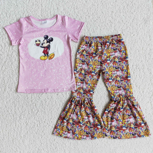 Baby girls cartoon pink bell bottom pants sets