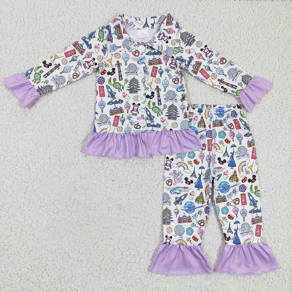 Baby Girls Purple Cartoon Pajamas Clothes Sets