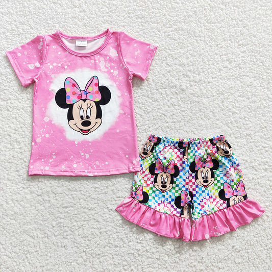 Baby Girls Cartoon Pink Ruffle Summer Shorts Sets