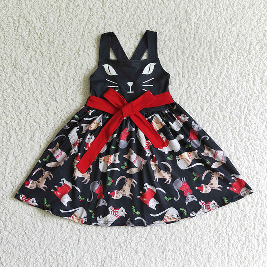 Baby girls cat cartoon black dresses