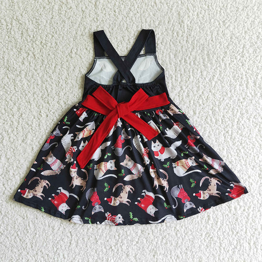 Baby girls cat cartoon black dresses