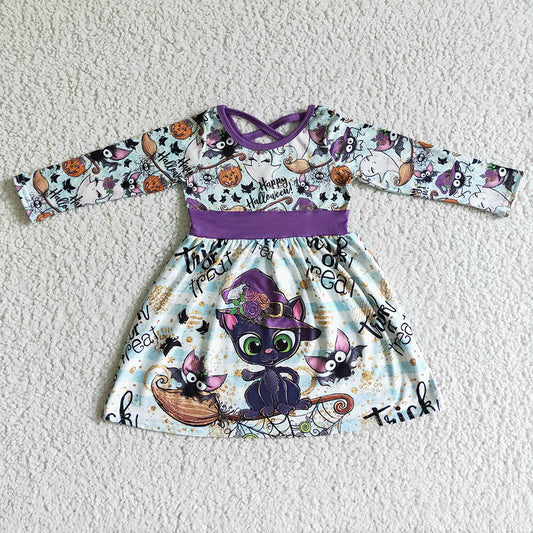 Baby girls Halloween cat long sleeve belt dresses