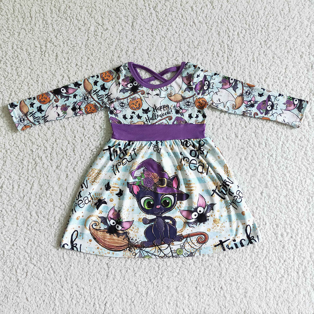 Baby girls Halloween cat long sleeve belt dresses