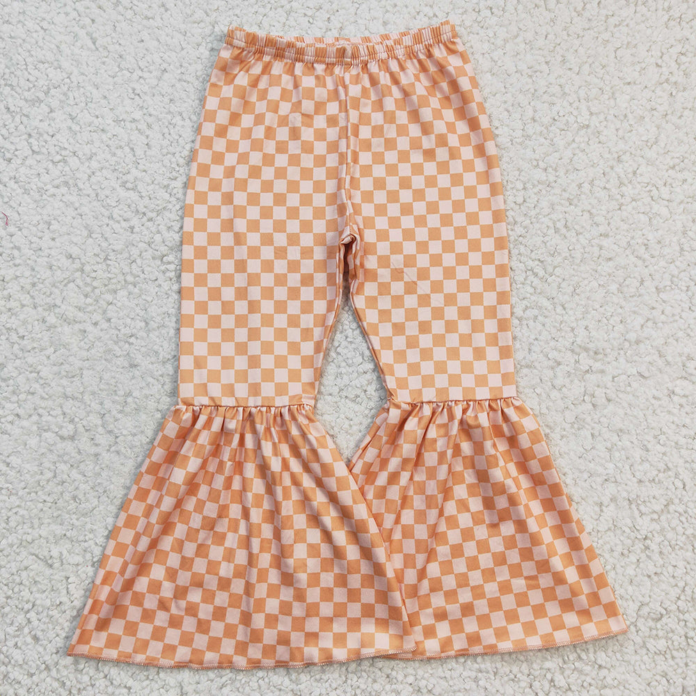 Baby Girls Western Orange Checks Bell Bottom Pants 6