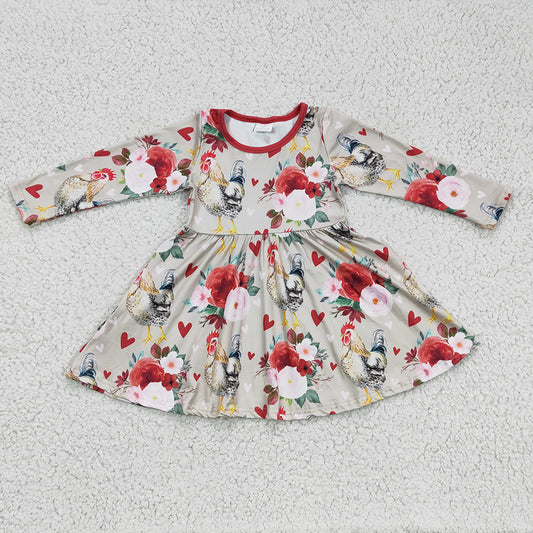 Baby Girls Valentines flower chicken Knee Length Dresses