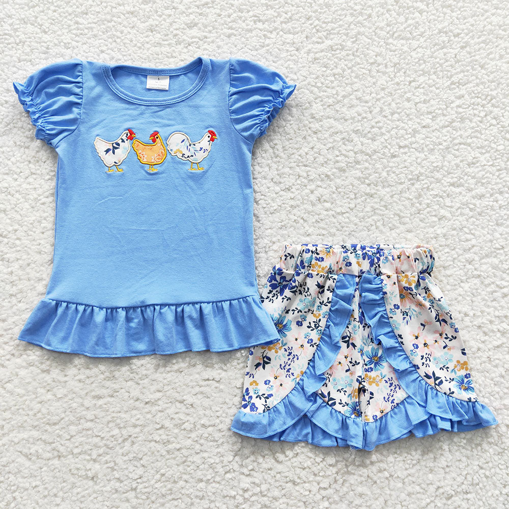 Baby Girls Chicken Summer Ruffle Shorts Clothes Sets