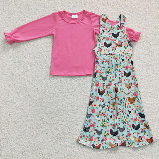 Chicken Hotpink girls overall sets
