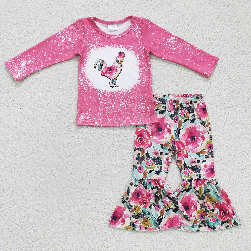 Baby girls fall chicken floral pants sets