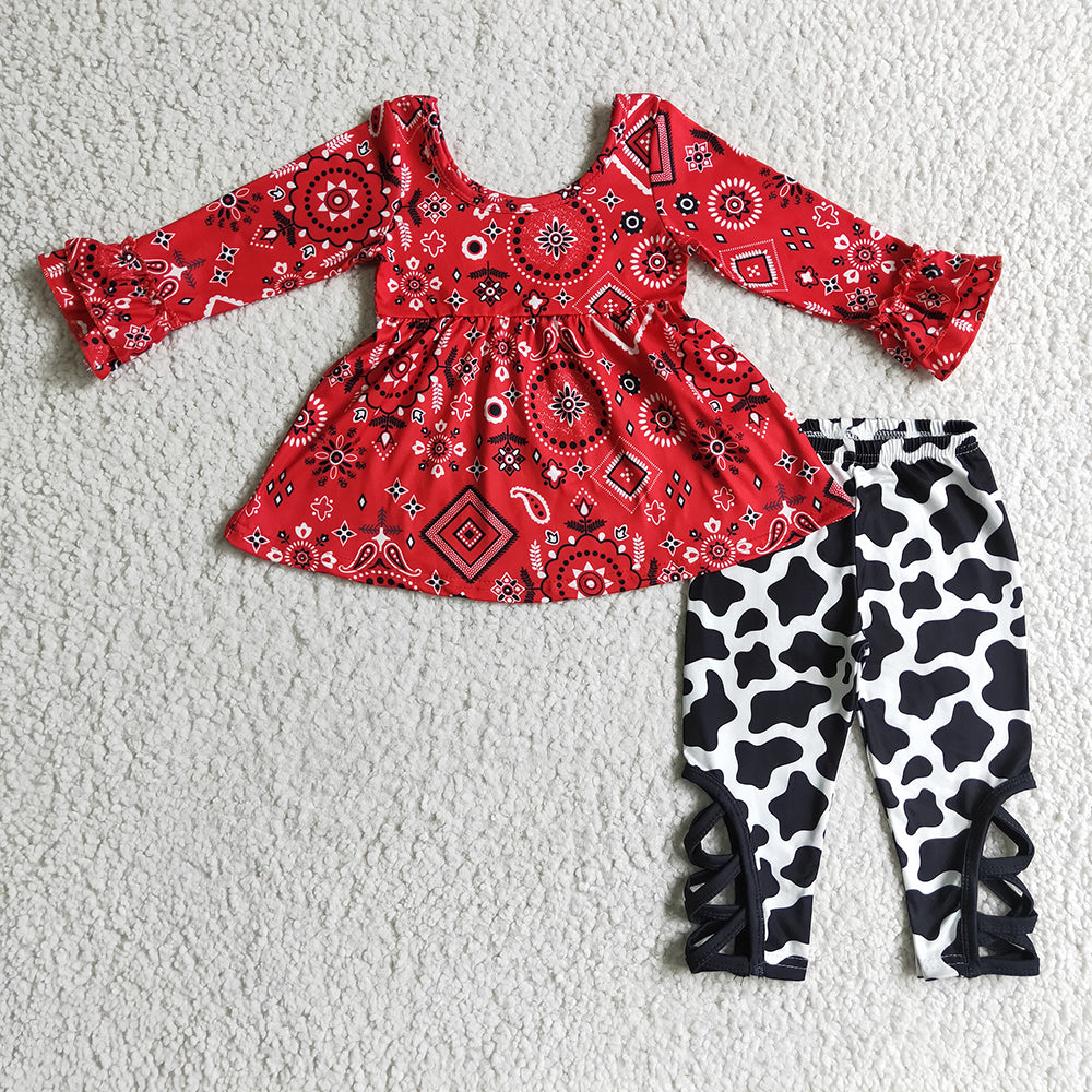 Baby girls red cow pants clothes sets