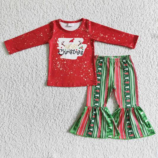 Children Christmas Deer Red Bell pants sets