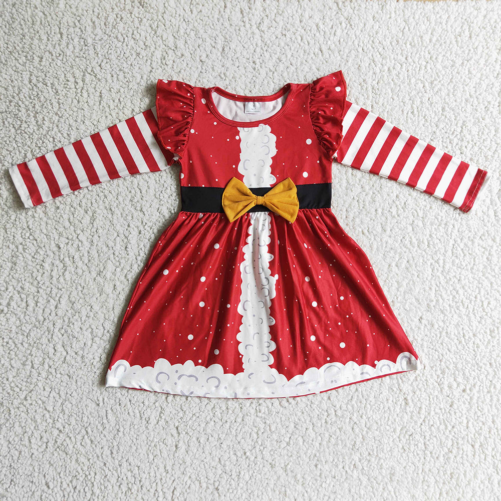 Baby Girls Red Stripe Christmas Bow Dresses