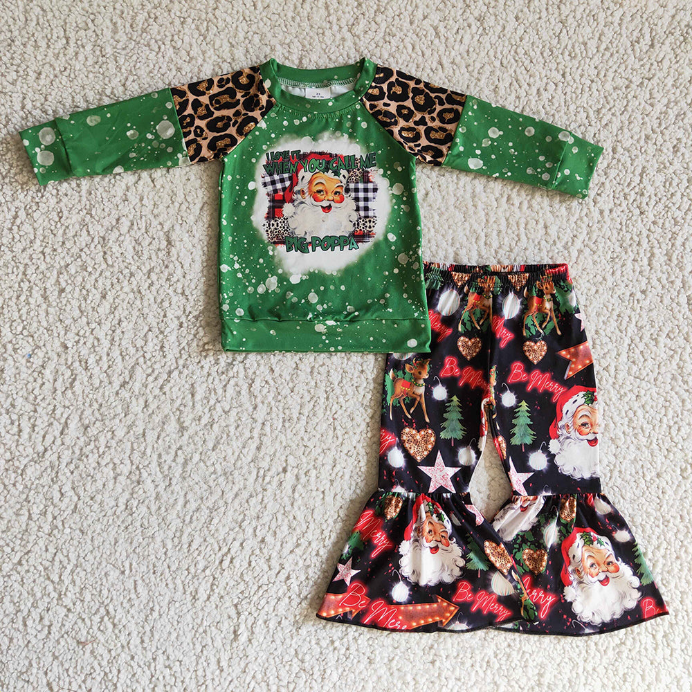 Baby girls Christmas Green Santa bell pants clothes sets