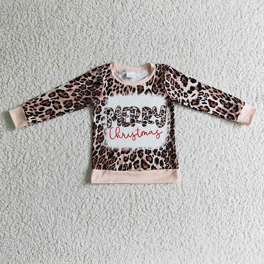 Baby girls merry Christmas leopard shirts tops