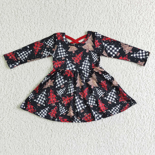 Baby Girls plaid Christmas tree knee length dresses