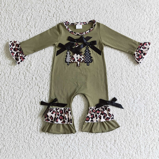 Baby girls Christmas tree leopard green rompers