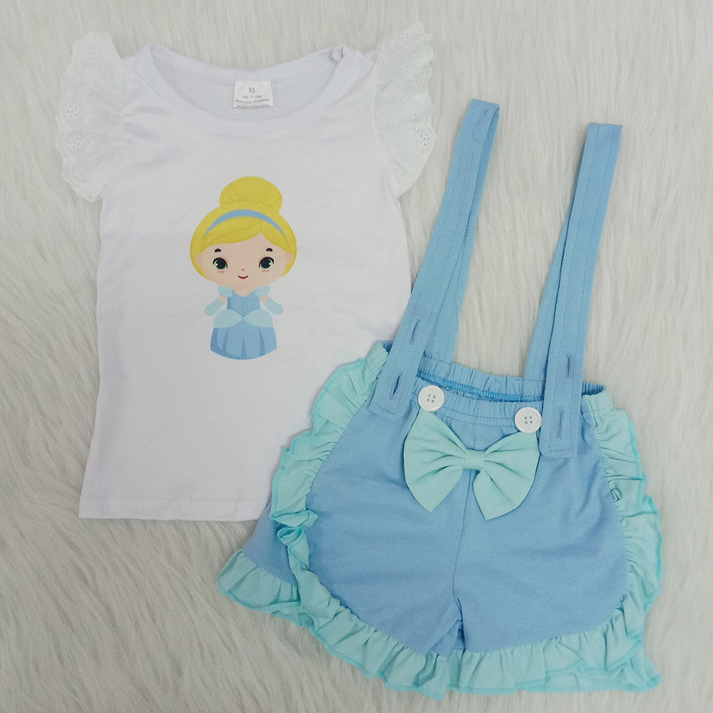 Baby girls summer princess suspender shorts sets 2
