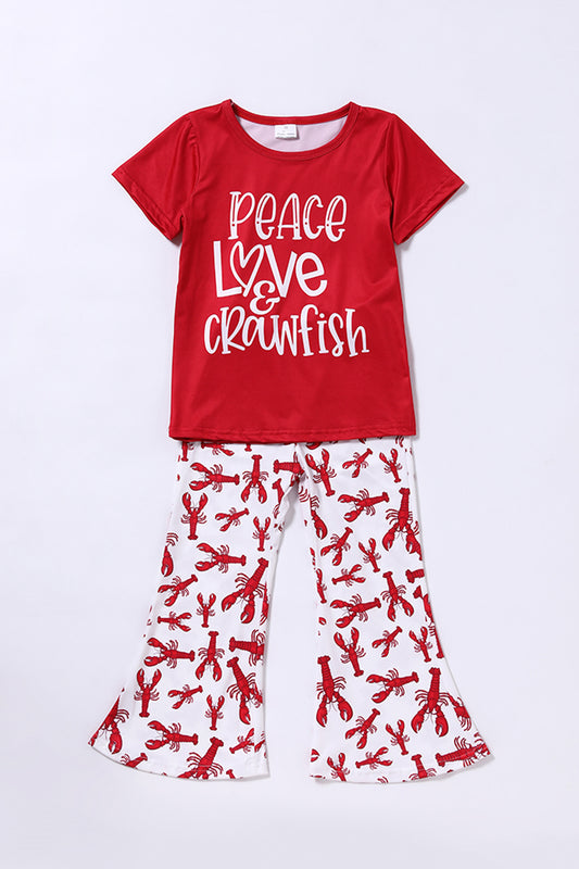 Children peace love crawfish bell pants sets