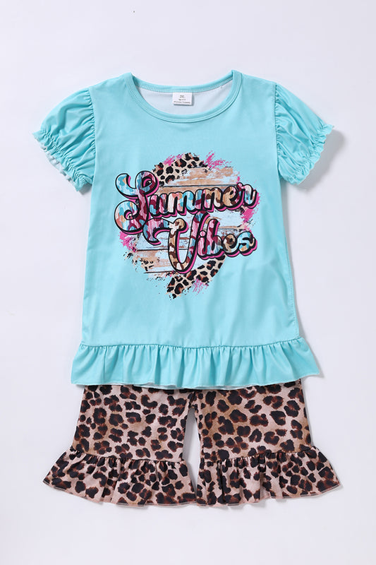 Children summer vibes leopard shorts sets