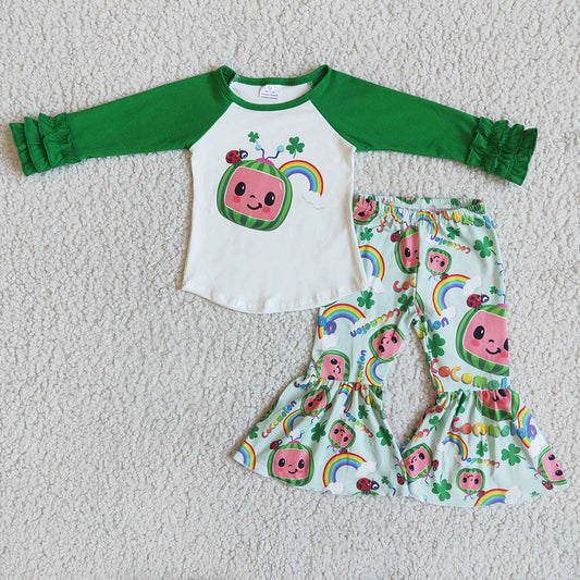 St Patrick Day watermelon Long Sleeve Outfits Sets