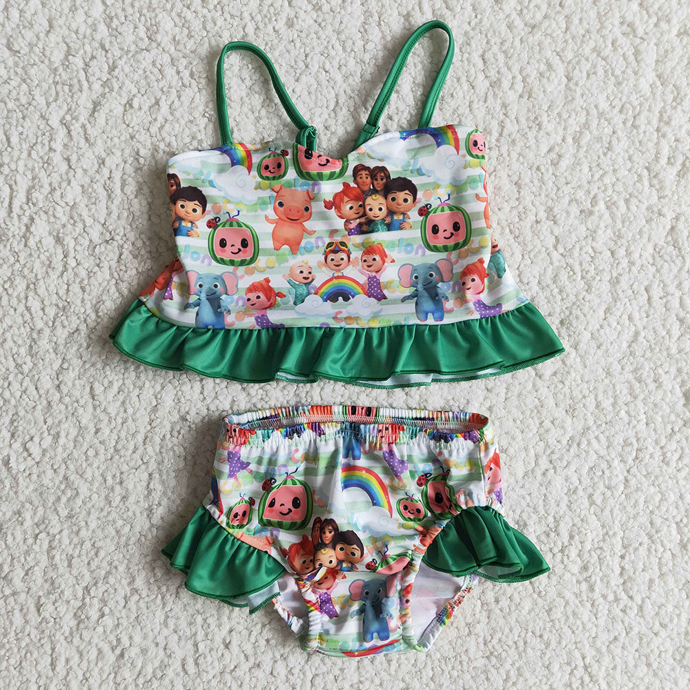Baby Girls cartoon green watermelon 2pcs swimsuits