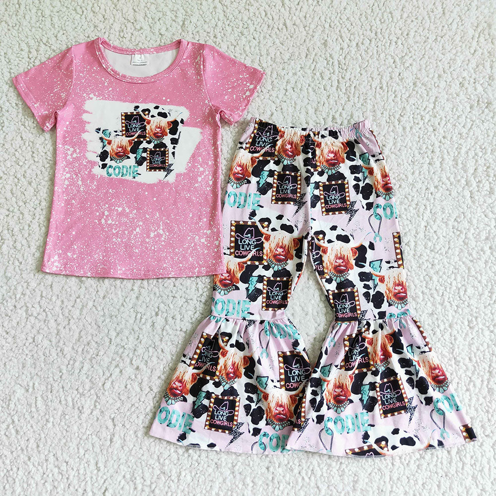 Baby Girls pink cowgirl bell pants clothing sets