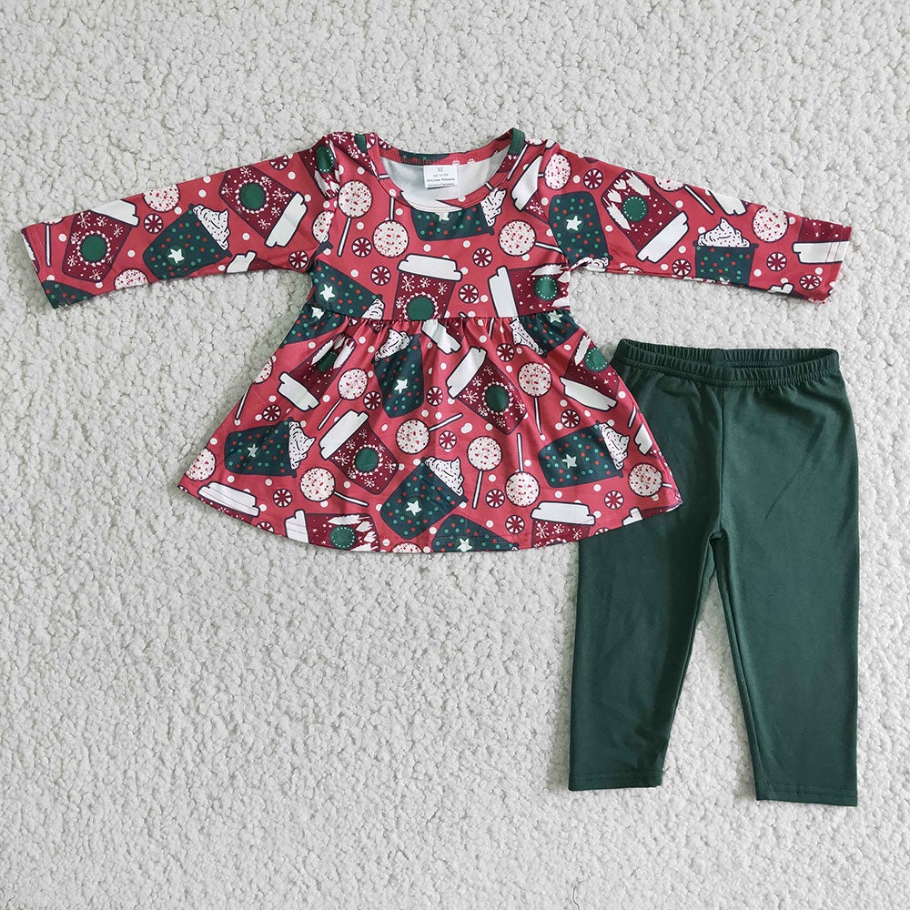 Coffee Christmas red green legging sets