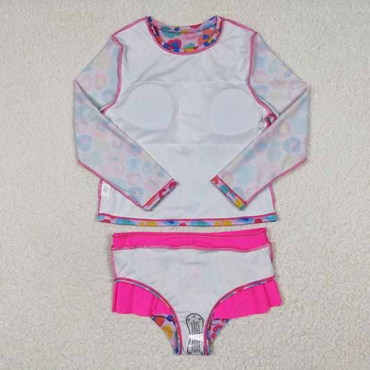 Baby Girls Colorful Leopard Long Sleeve Two Pieces Swimsuits