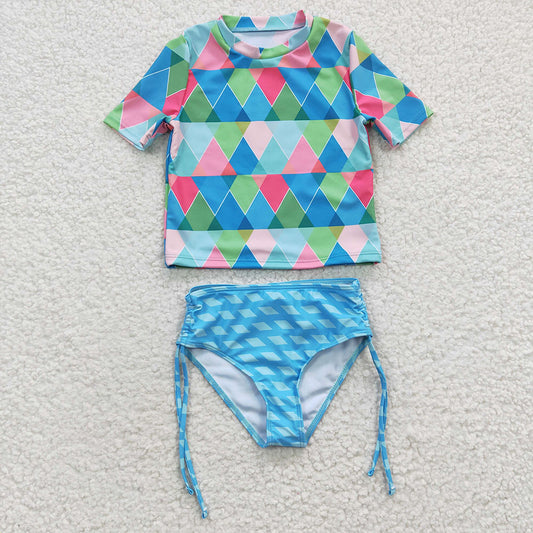 Baby Girls Colorful Aztec Short Sleeve 2 pieces Swimsuits