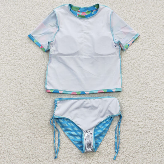 Baby Girls Colorful Aztec Short Sleeve 2 pieces Swimsuits