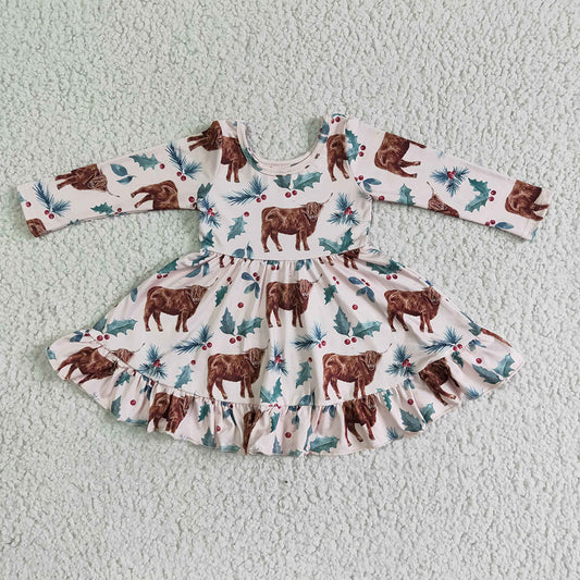 Baby girls western highland cow twirl dresses