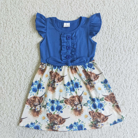 Baby girls western cow blue top dresses