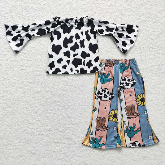 Baby Girls Cow print hats bell pants clothes sets