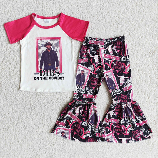 Baby girls singer hotpink bell bottom pants clothing sets