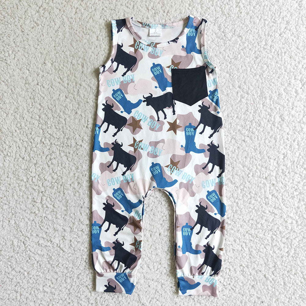 Baby boys cow western rompers