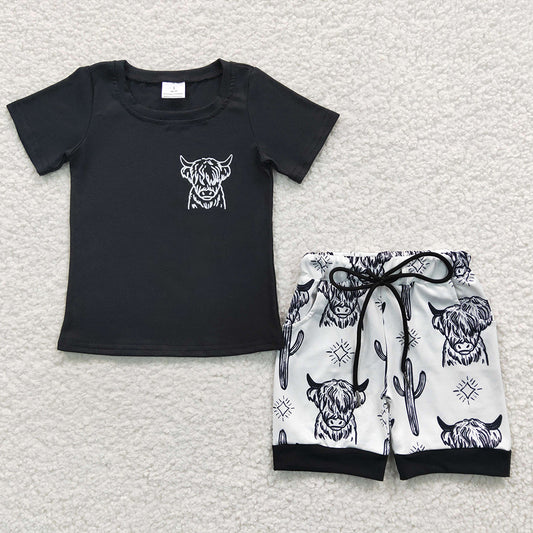 Baby Boys Western Cow Black Short Sleeve Tee Shirts Shorts Sets