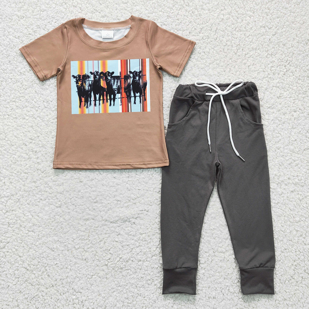 Baby Boys western Cows Tops Pants clothes sets