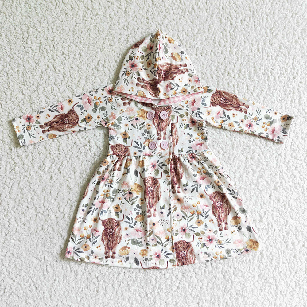 Baby girls hooded western cow floral long sleeve dresses
