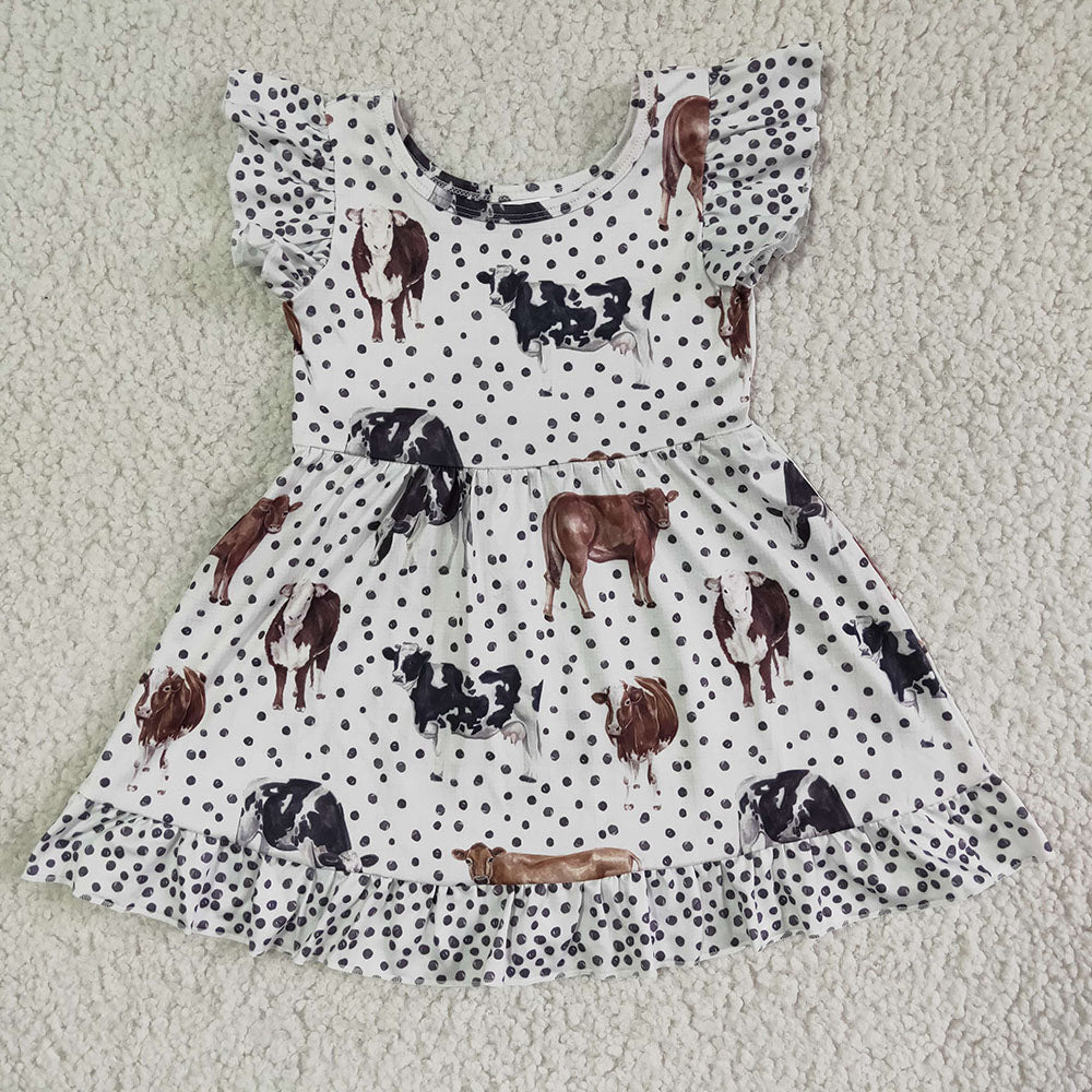 Baby girls cow dots ruffle dresses