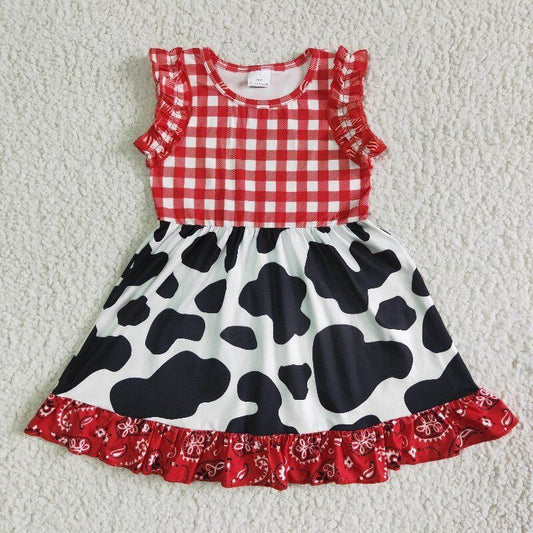 Baby girls cow red sleeveless knee length dresses