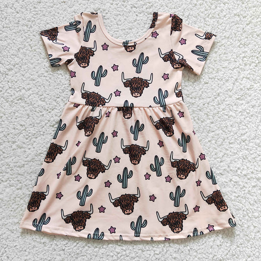 Baby Girls Cow Cactus Knee Length Dresses