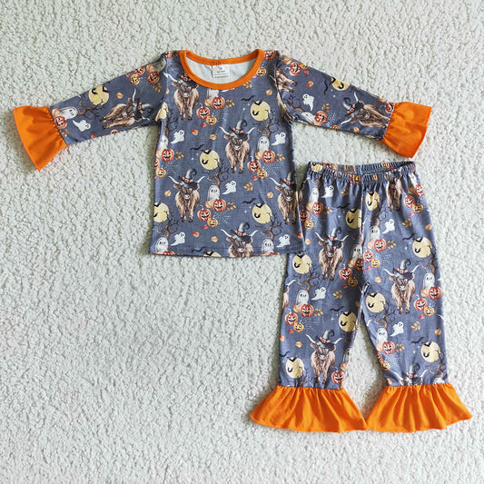 Baby girls fall pumpkin cow pajamas pants sets