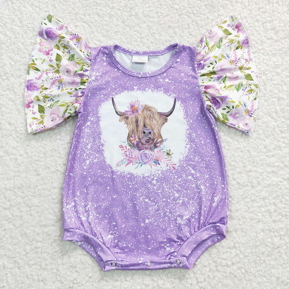 Baby Purple Girls Cow Flowers Rompers