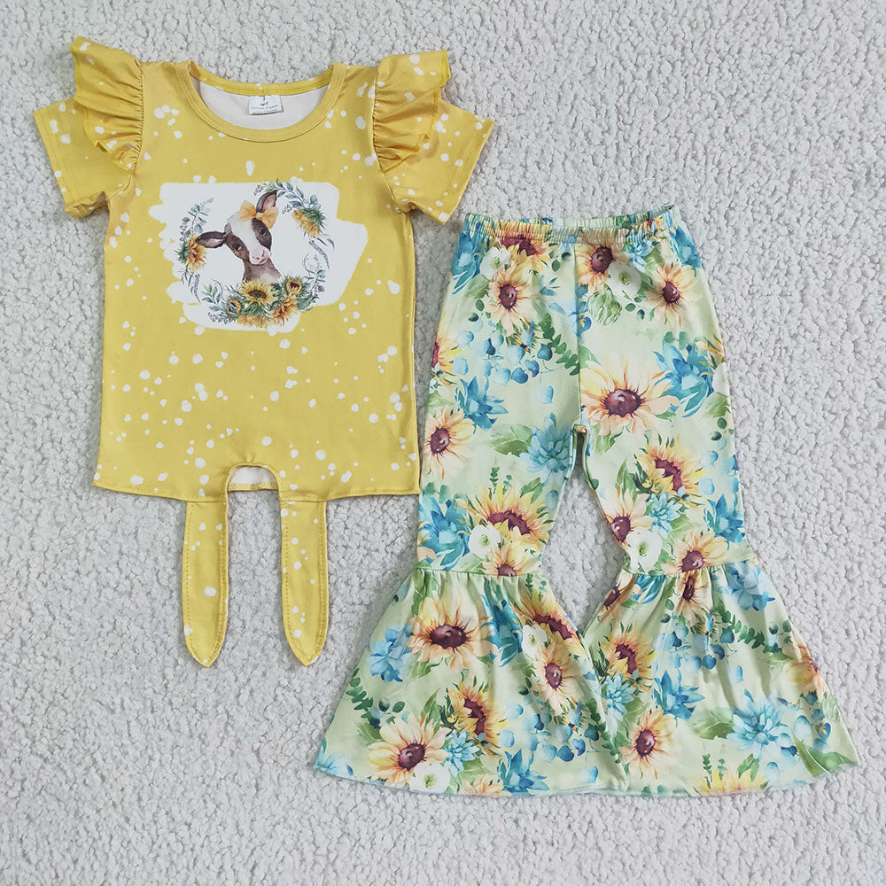 Baby Girls cute cow western floral bell pants sets